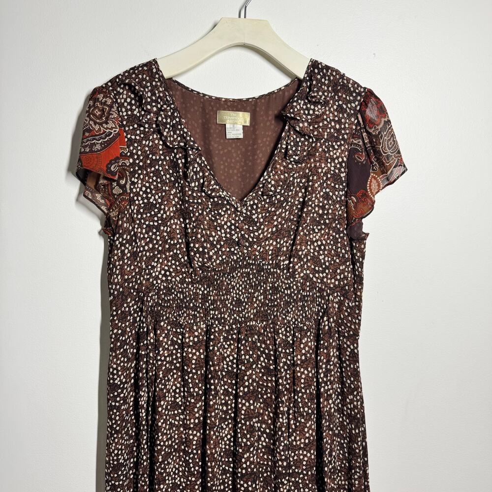 Territory Ahead Fairy Grunge Silk Blend Tiered Boho Dress Brown Flutter Sleeve 8 - Picture 4 of 9